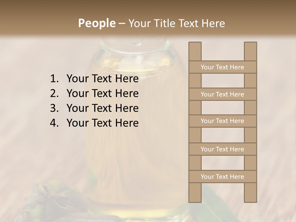 A Bottle Of Oil With A Green Leaf On A Wooden Table PowerPoint Template