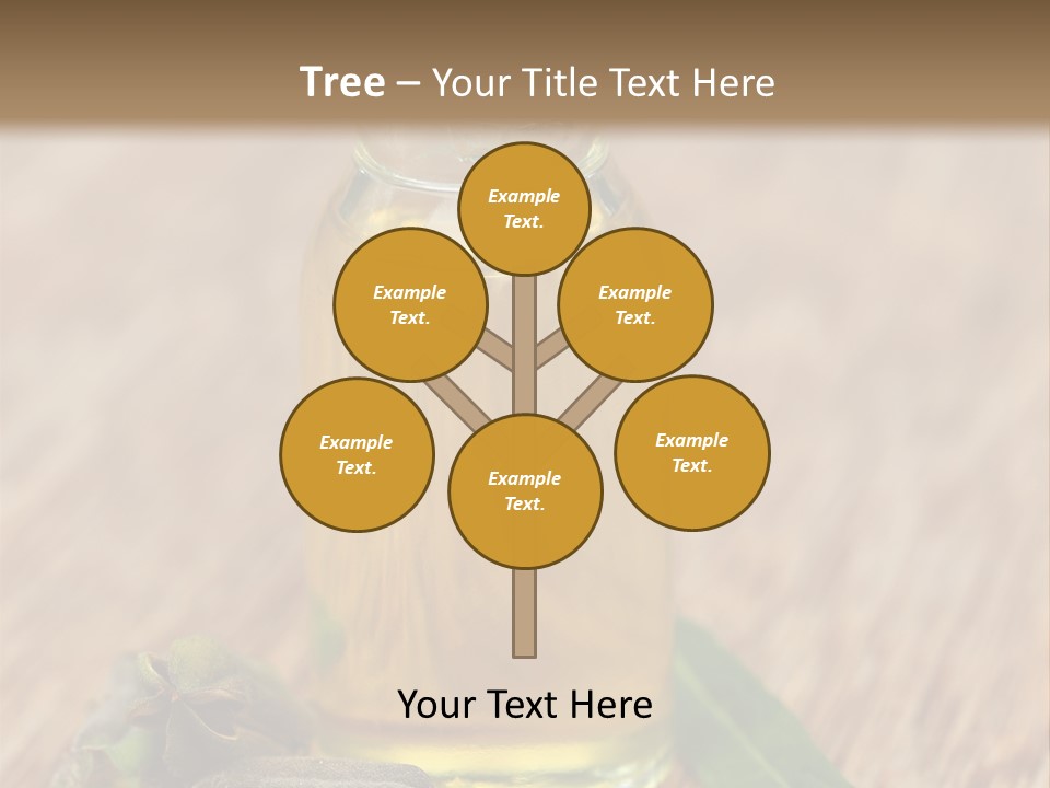 A Bottle Of Oil With A Green Leaf On A Wooden Table PowerPoint Template