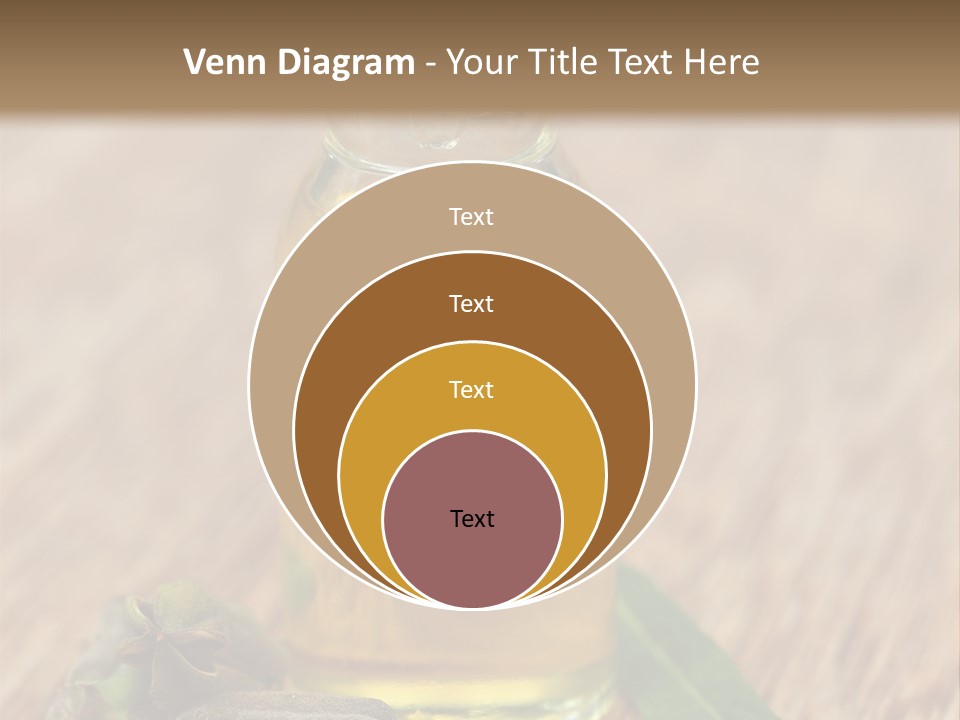 A Bottle Of Oil With A Green Leaf On A Wooden Table PowerPoint Template
