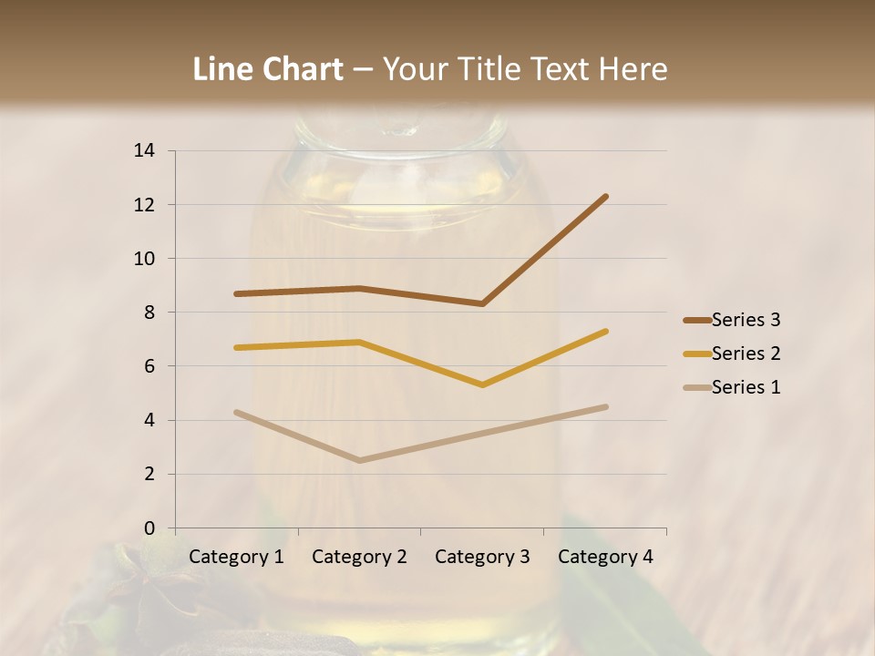 A Bottle Of Oil With A Green Leaf On A Wooden Table PowerPoint Template