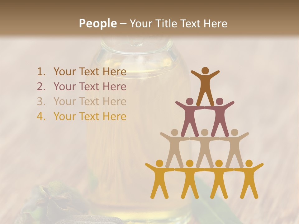 A Bottle Of Oil With A Green Leaf On A Wooden Table PowerPoint Template