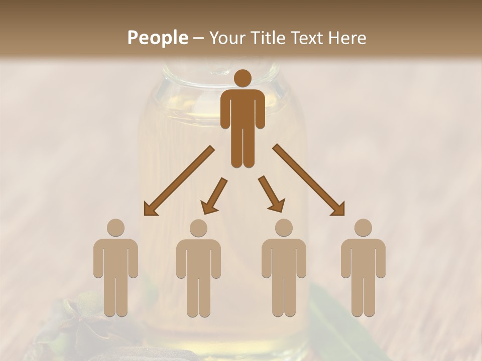 A Bottle Of Oil With A Green Leaf On A Wooden Table PowerPoint Template