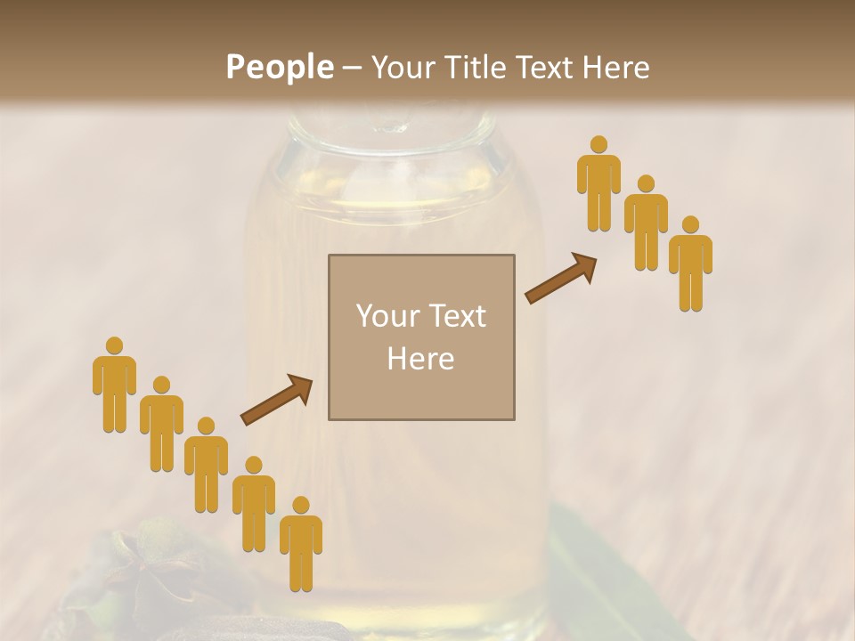 A Bottle Of Oil With A Green Leaf On A Wooden Table PowerPoint Template
