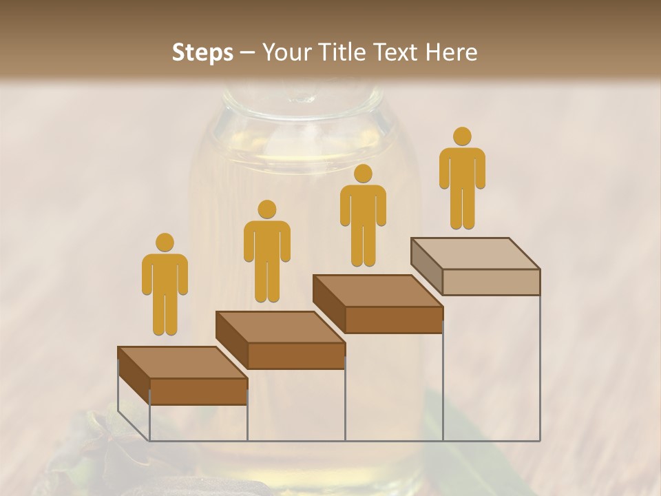 A Bottle Of Oil With A Green Leaf On A Wooden Table PowerPoint Template