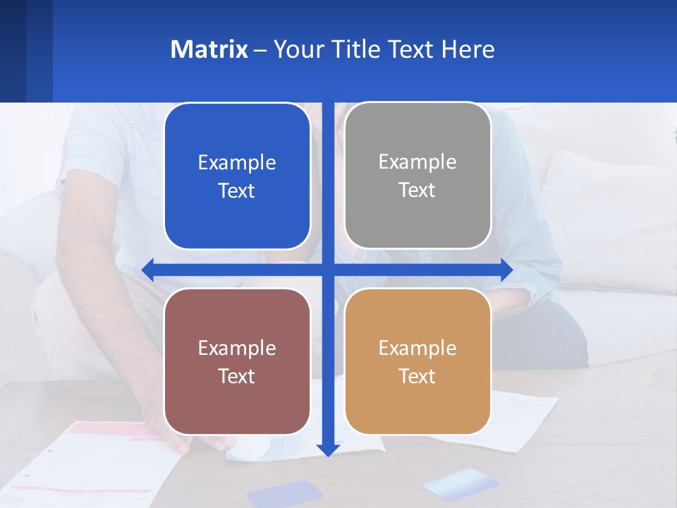 A Man And Woman Sitting On A Couch Looking At A Calculator PowerPoint Template