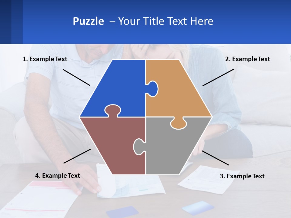 A Man And Woman Sitting On A Couch Looking At A Calculator PowerPoint Template