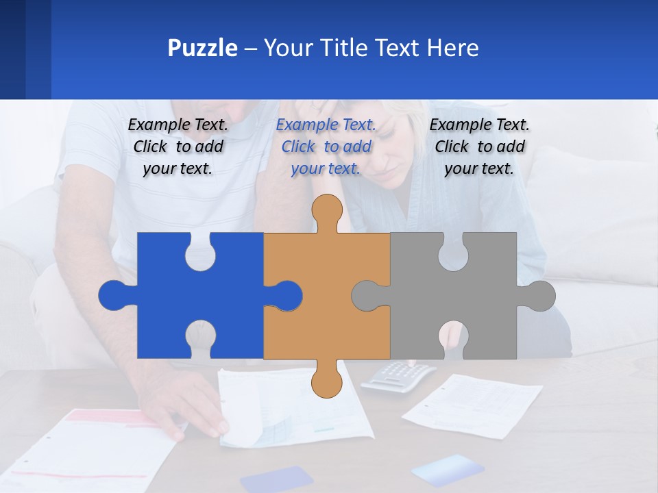 A Man And Woman Sitting On A Couch Looking At A Calculator PowerPoint Template
