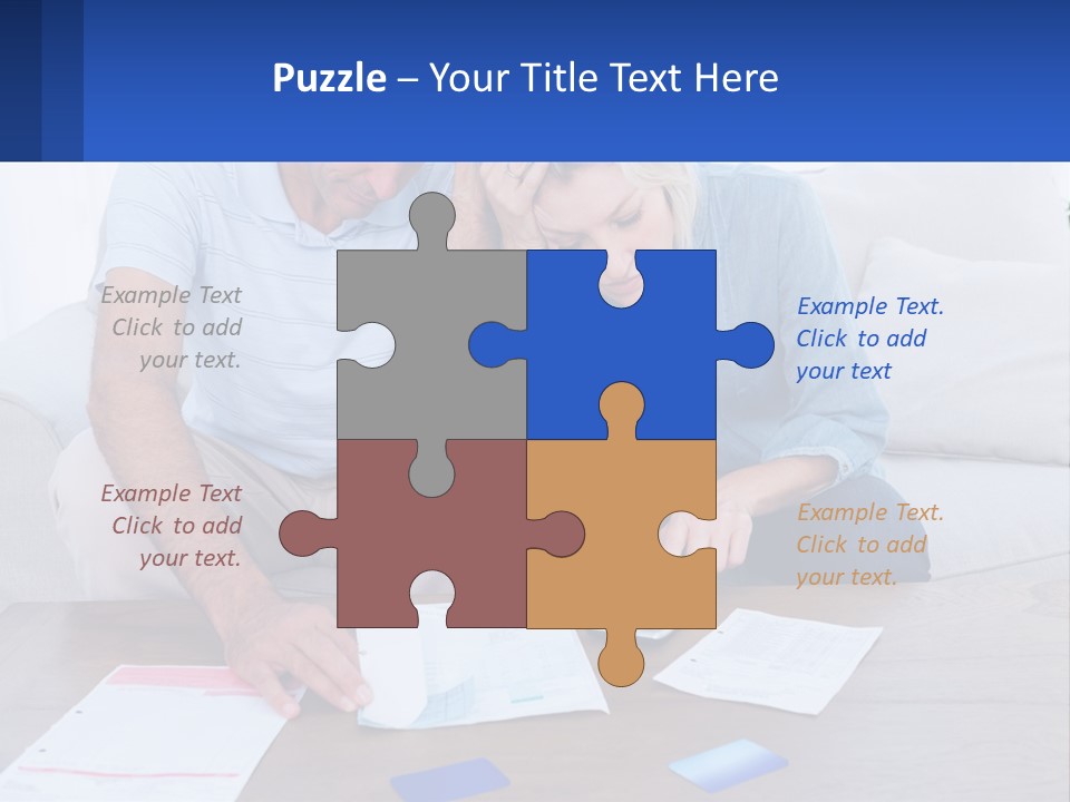 A Man And Woman Sitting On A Couch Looking At A Calculator PowerPoint Template