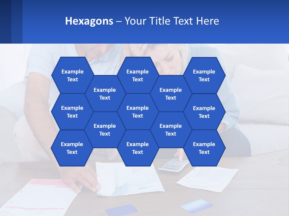 A Man And Woman Sitting On A Couch Looking At A Calculator PowerPoint Template