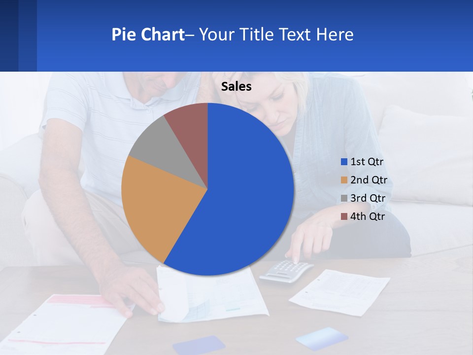 A Man And Woman Sitting On A Couch Looking At A Calculator PowerPoint Template