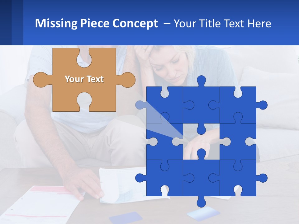 A Man And Woman Sitting On A Couch Looking At A Calculator PowerPoint Template