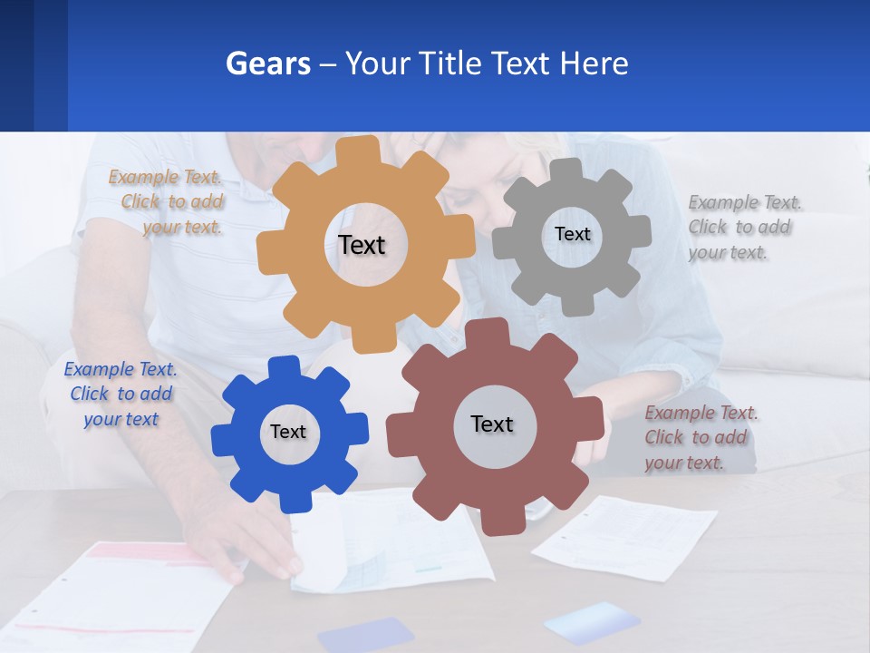 A Man And Woman Sitting On A Couch Looking At A Calculator PowerPoint Template