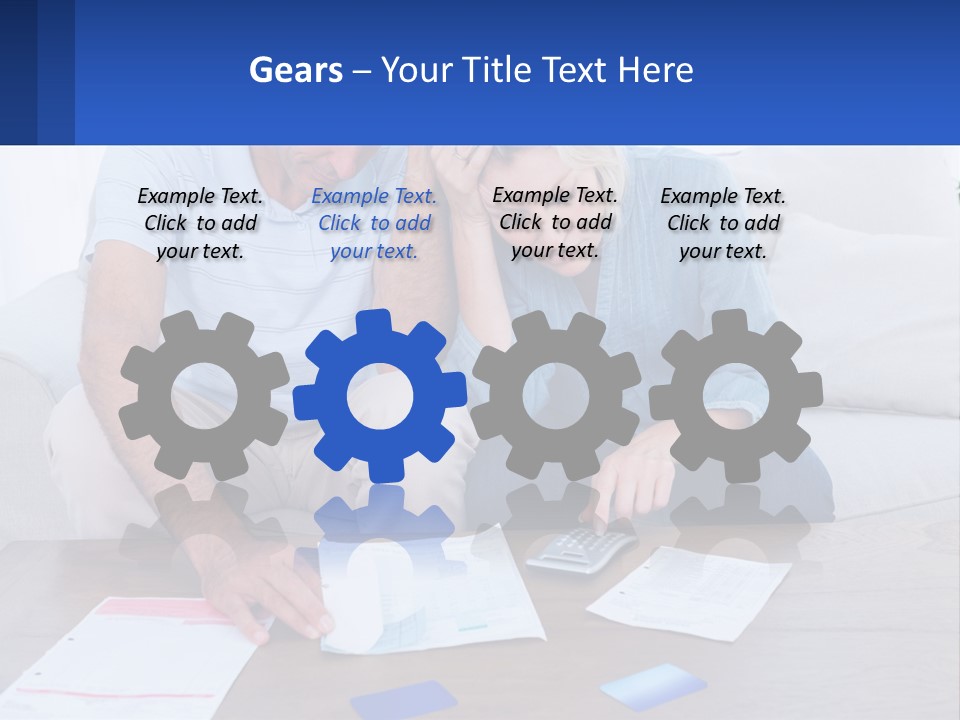 A Man And Woman Sitting On A Couch Looking At A Calculator PowerPoint Template