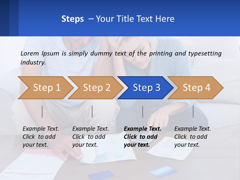 A Man And Woman Sitting On A Couch Looking At A Calculator PowerPoint Template