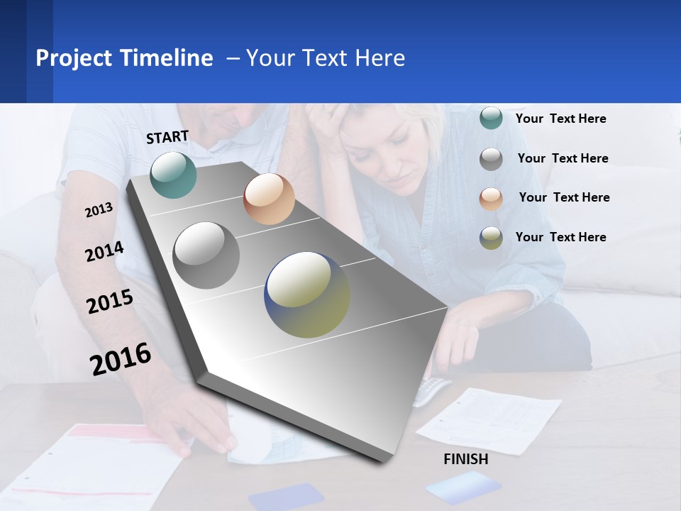 A Man And Woman Sitting On A Couch Looking At A Calculator PowerPoint Template