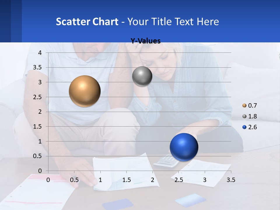 A Man And Woman Sitting On A Couch Looking At A Calculator PowerPoint Template