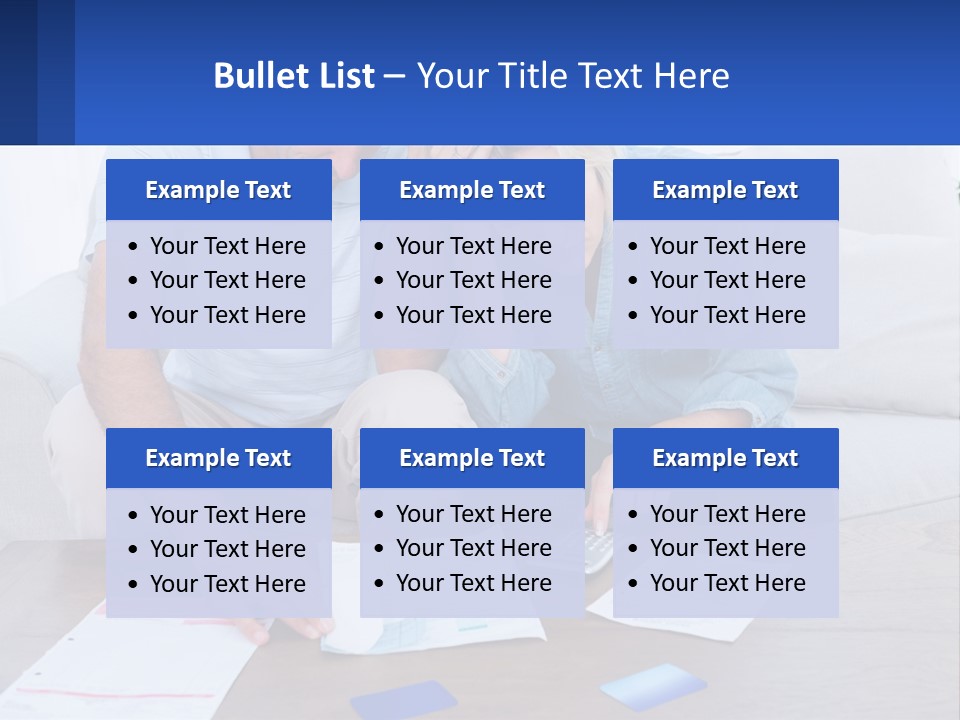 A Man And Woman Sitting On A Couch Looking At A Calculator PowerPoint Template