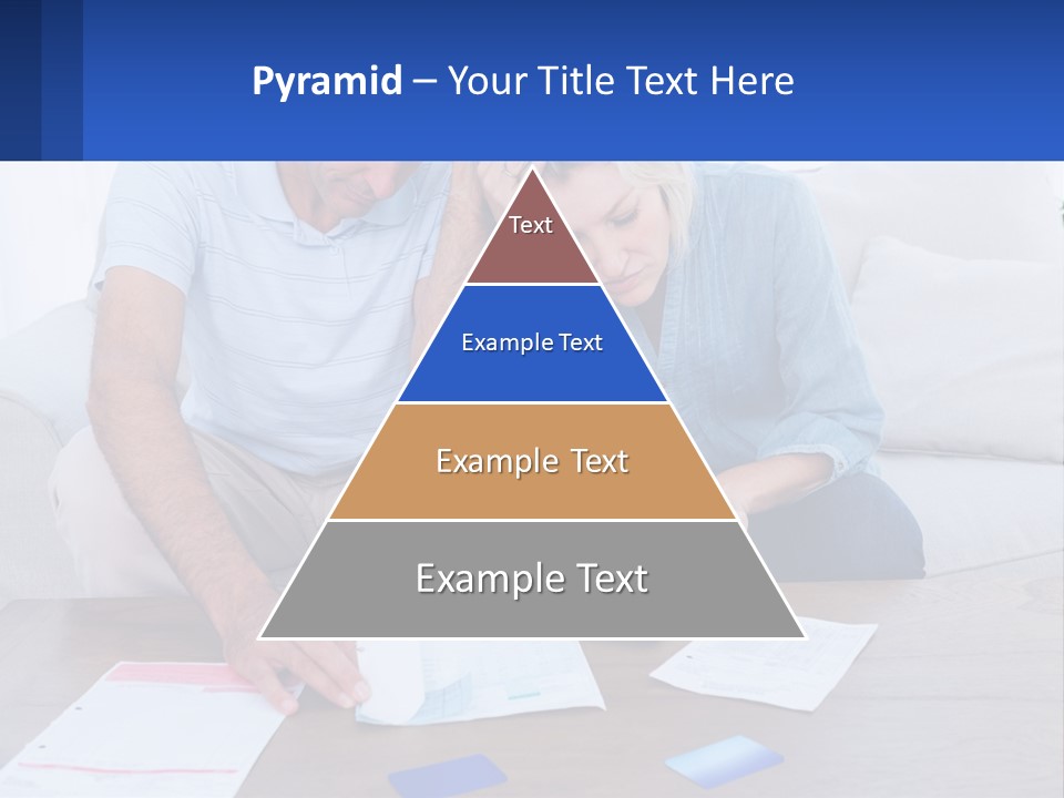 A Man And Woman Sitting On A Couch Looking At A Calculator PowerPoint Template