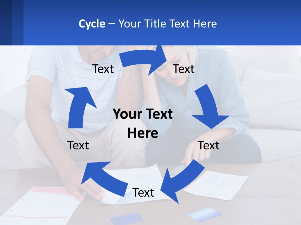 A Man And Woman Sitting On A Couch Looking At A Calculator PowerPoint Template