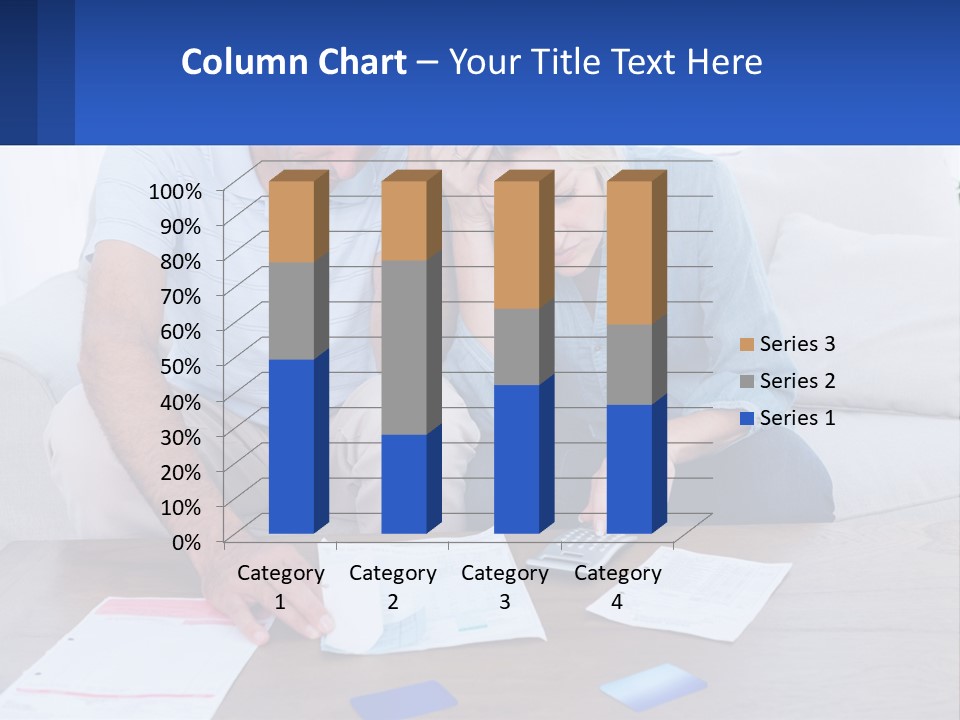 A Man And Woman Sitting On A Couch Looking At A Calculator PowerPoint Template