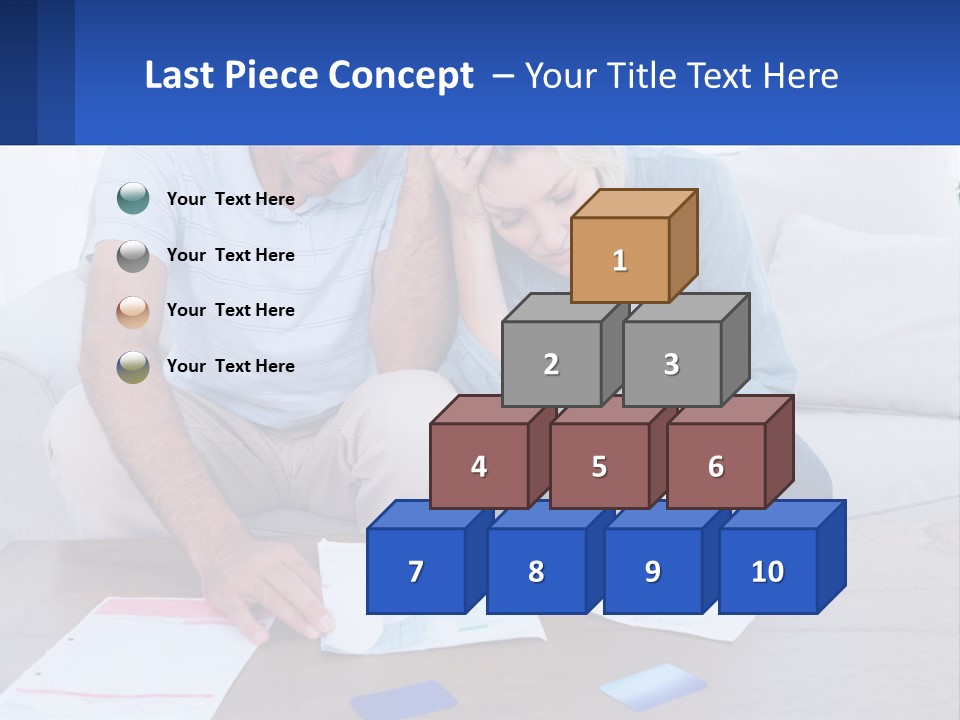 A Man And Woman Sitting On A Couch Looking At A Calculator PowerPoint Template