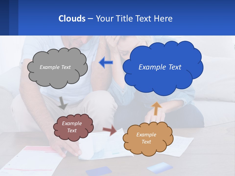 A Man And Woman Sitting On A Couch Looking At A Calculator PowerPoint Template