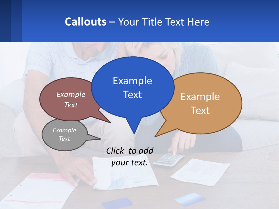 A Man And Woman Sitting On A Couch Looking At A Calculator PowerPoint Template