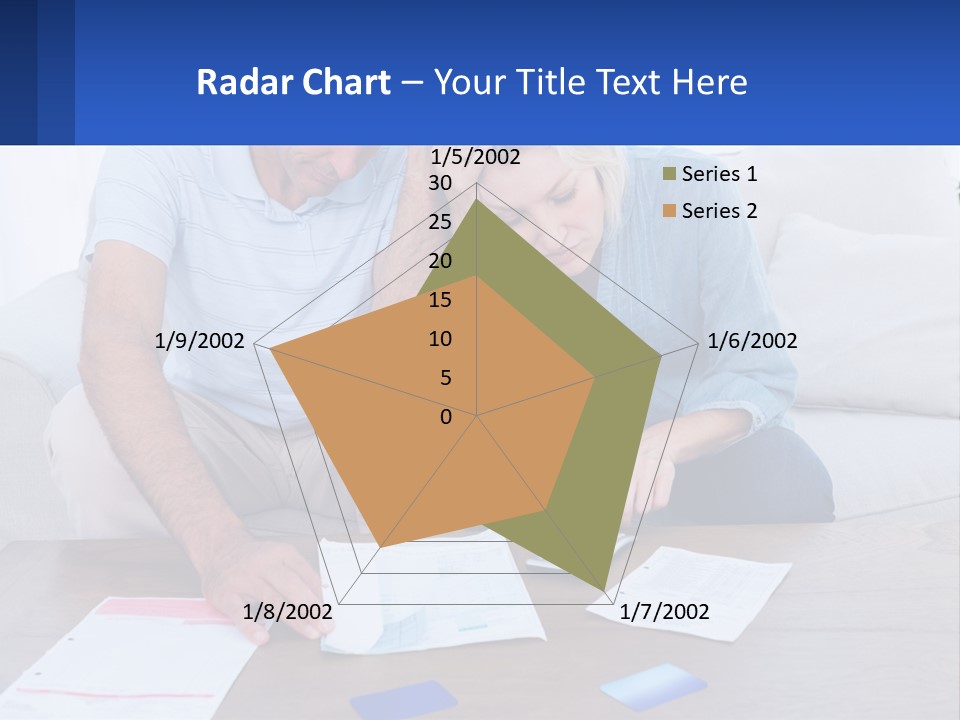 A Man And Woman Sitting On A Couch Looking At A Calculator PowerPoint Template