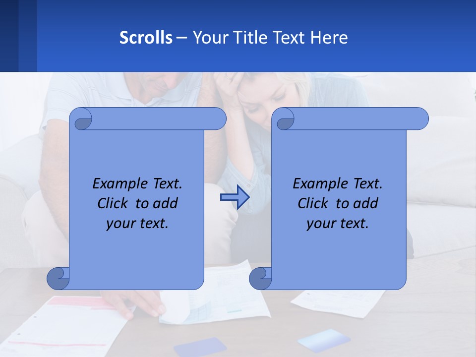 A Man And Woman Sitting On A Couch Looking At A Calculator PowerPoint Template