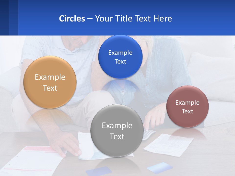 A Man And Woman Sitting On A Couch Looking At A Calculator PowerPoint Template