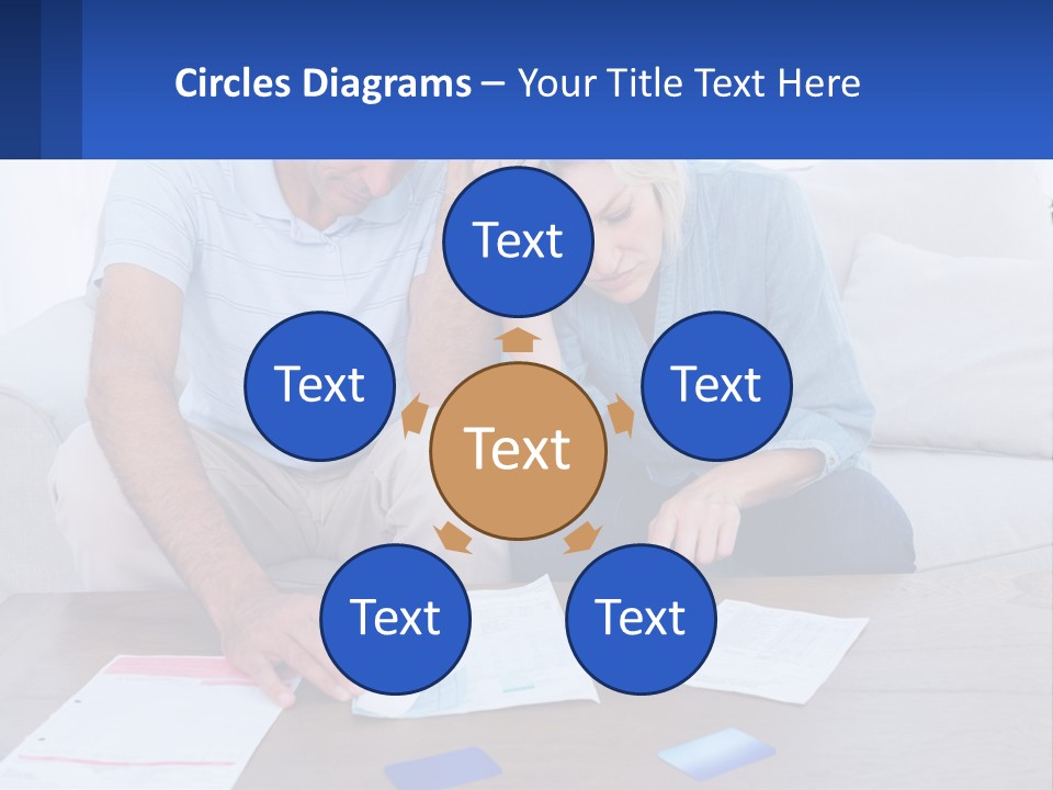 A Man And Woman Sitting On A Couch Looking At A Calculator PowerPoint Template