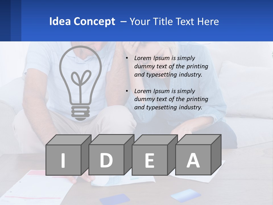 A Man And Woman Sitting On A Couch Looking At A Calculator PowerPoint Template