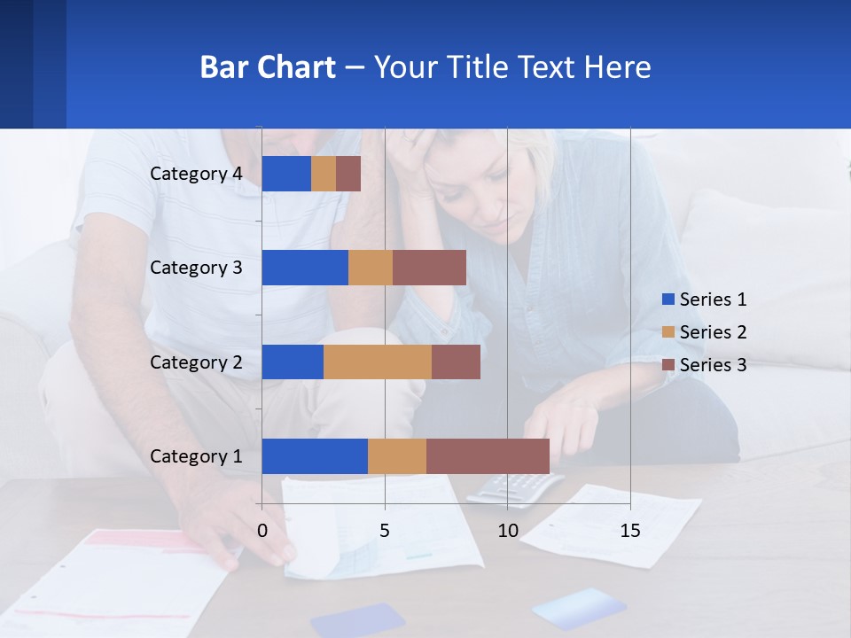 A Man And Woman Sitting On A Couch Looking At A Calculator PowerPoint Template