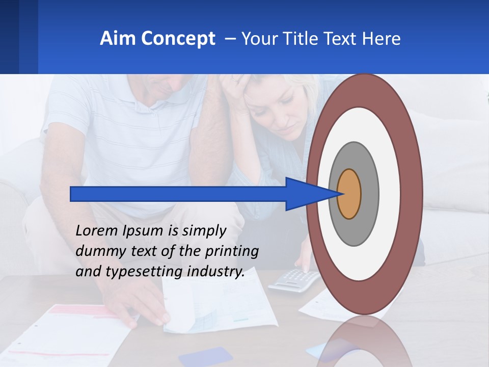 A Man And Woman Sitting On A Couch Looking At A Calculator PowerPoint Template