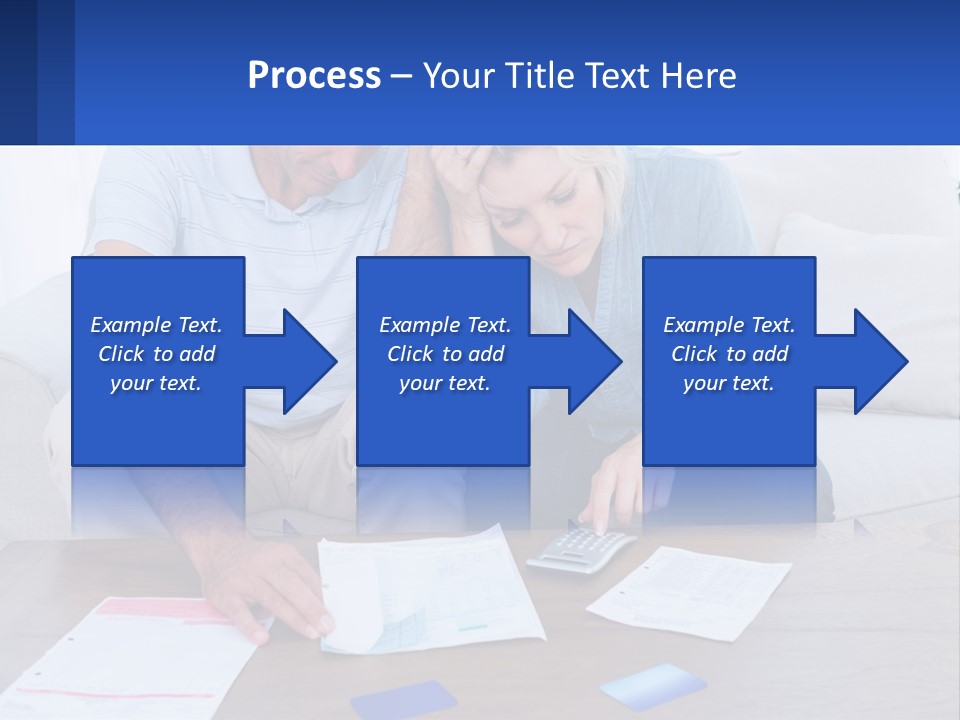 A Man And Woman Sitting On A Couch Looking At A Calculator PowerPoint Template