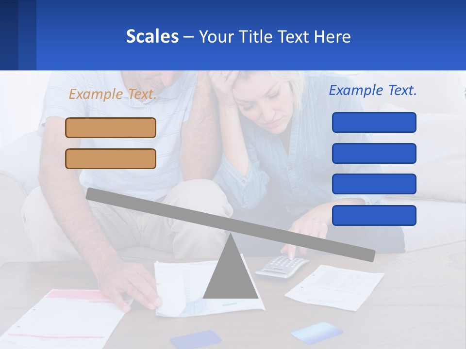 A Man And Woman Sitting On A Couch Looking At A Calculator PowerPoint Template
