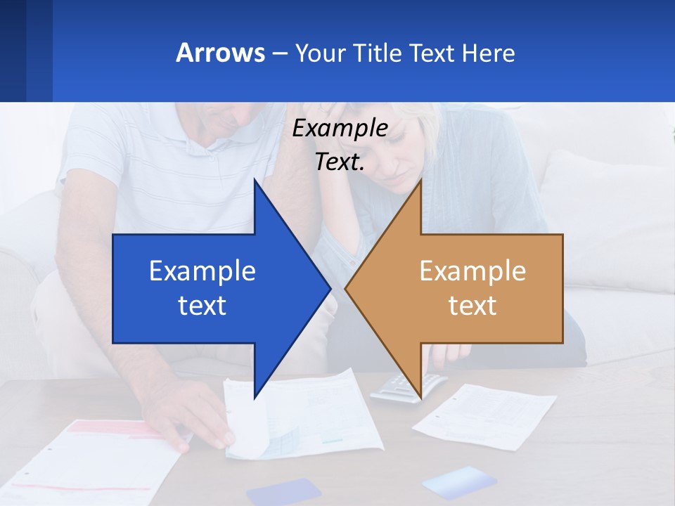A Man And Woman Sitting On A Couch Looking At A Calculator PowerPoint Template