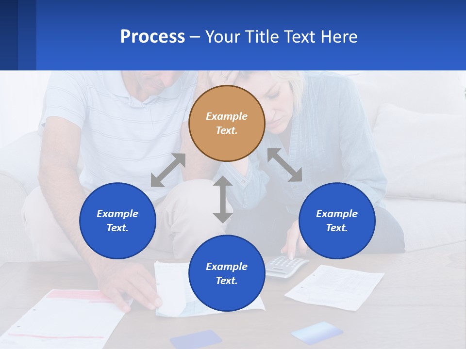 A Man And Woman Sitting On A Couch Looking At A Calculator PowerPoint Template