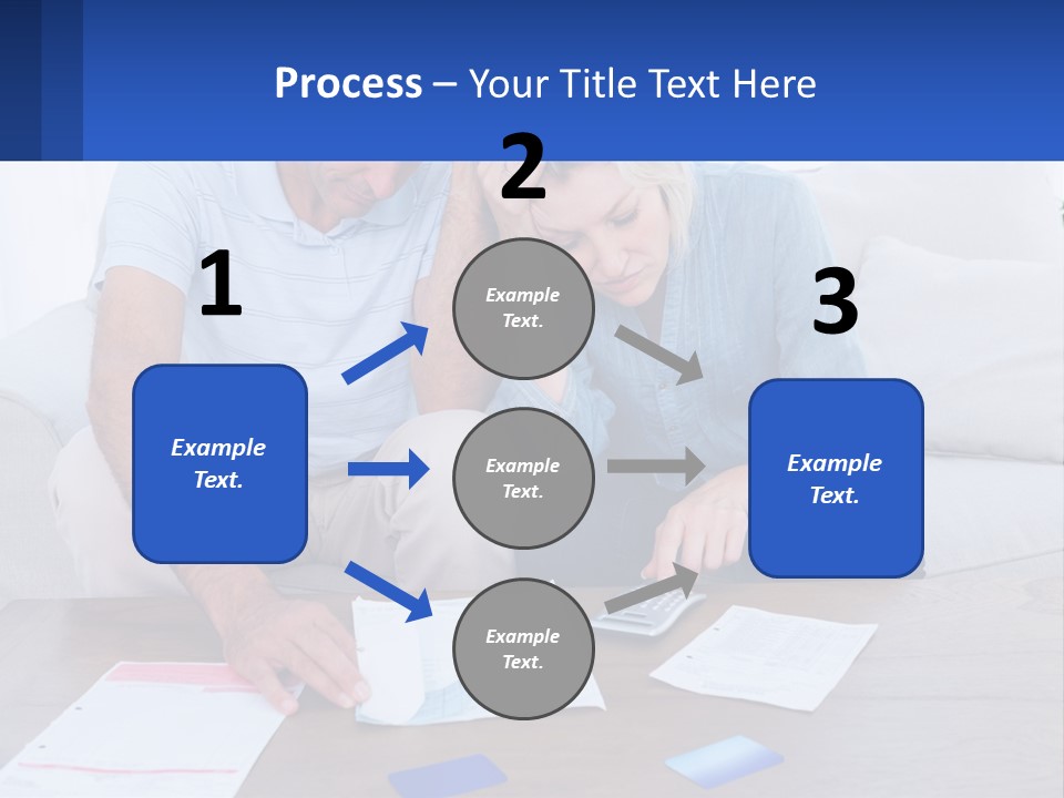 A Man And Woman Sitting On A Couch Looking At A Calculator PowerPoint Template