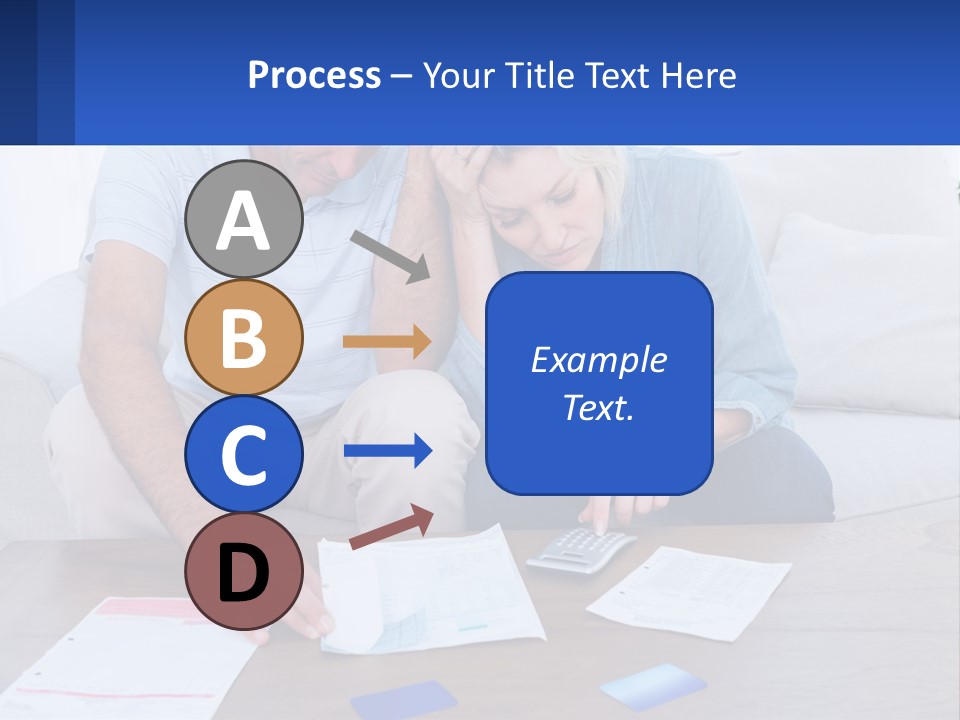A Man And Woman Sitting On A Couch Looking At A Calculator PowerPoint Template