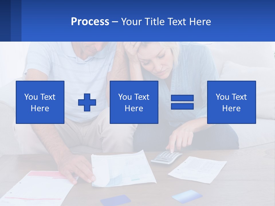 A Man And Woman Sitting On A Couch Looking At A Calculator PowerPoint Template