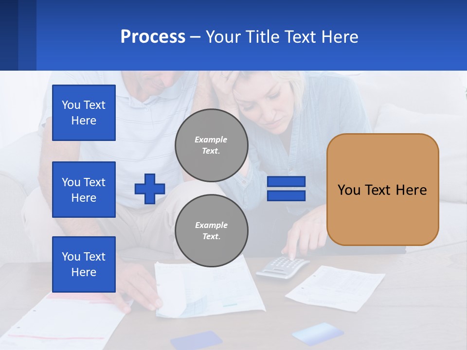 A Man And Woman Sitting On A Couch Looking At A Calculator PowerPoint Template