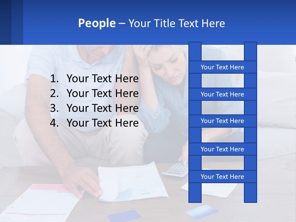A Man And Woman Sitting On A Couch Looking At A Calculator PowerPoint Template