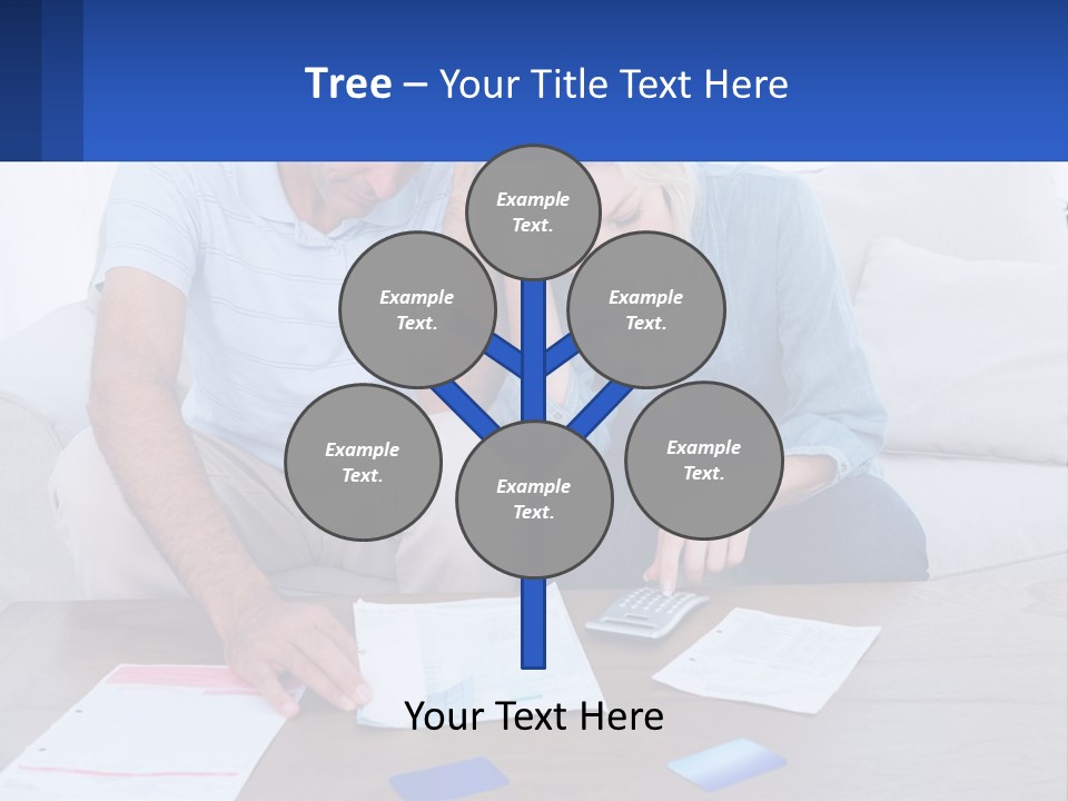 A Man And Woman Sitting On A Couch Looking At A Calculator PowerPoint Template
