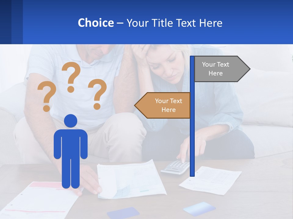 A Man And Woman Sitting On A Couch Looking At A Calculator PowerPoint Template
