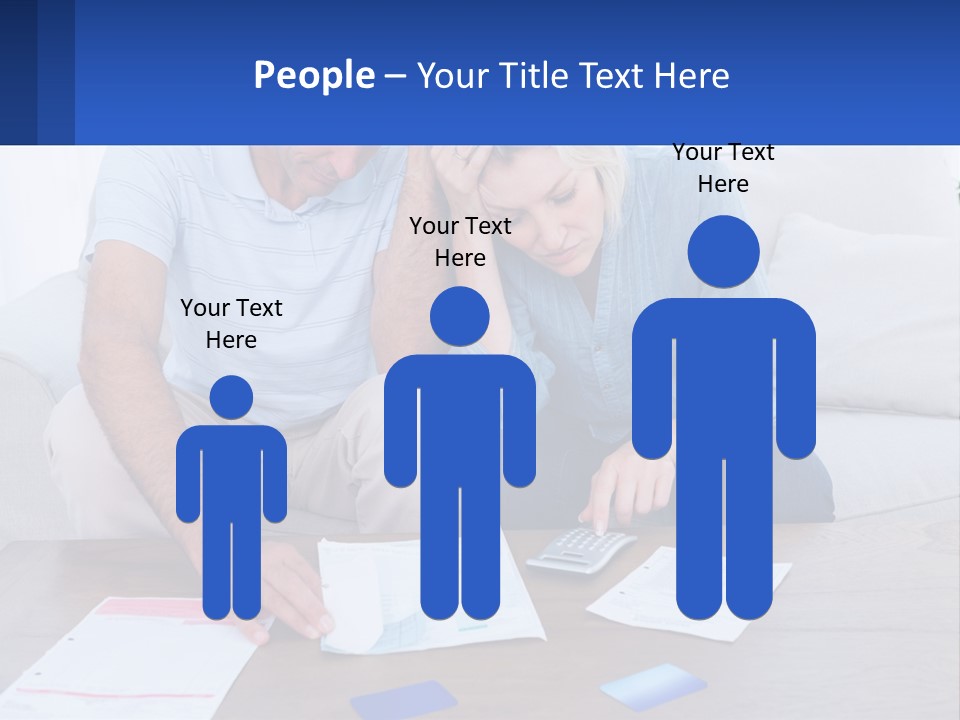 A Man And Woman Sitting On A Couch Looking At A Calculator PowerPoint Template
