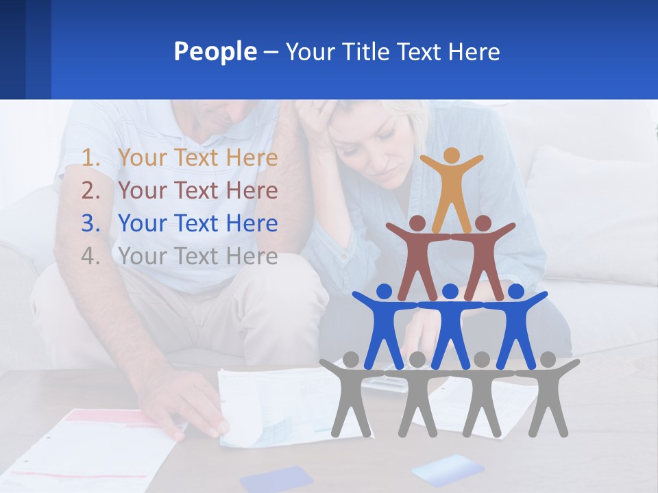 A Man And Woman Sitting On A Couch Looking At A Calculator PowerPoint Template