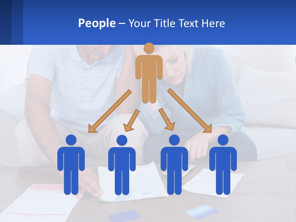 A Man And Woman Sitting On A Couch Looking At A Calculator PowerPoint Template
