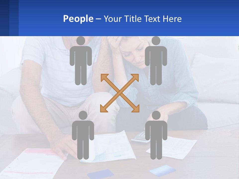 A Man And Woman Sitting On A Couch Looking At A Calculator PowerPoint Template