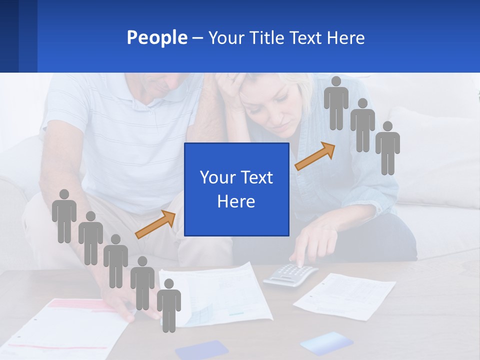 A Man And Woman Sitting On A Couch Looking At A Calculator PowerPoint Template